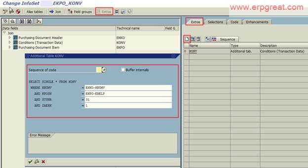 Create the query together with the Cluster table KONV