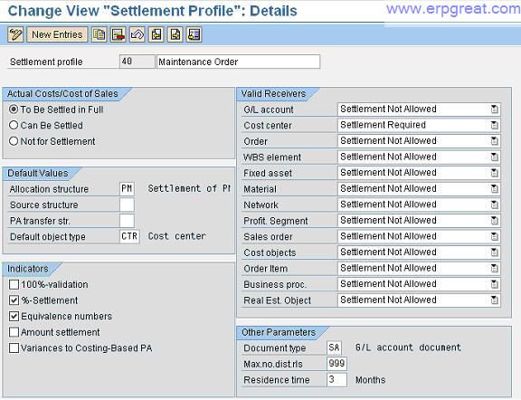 Settlement Profile in SAP PM