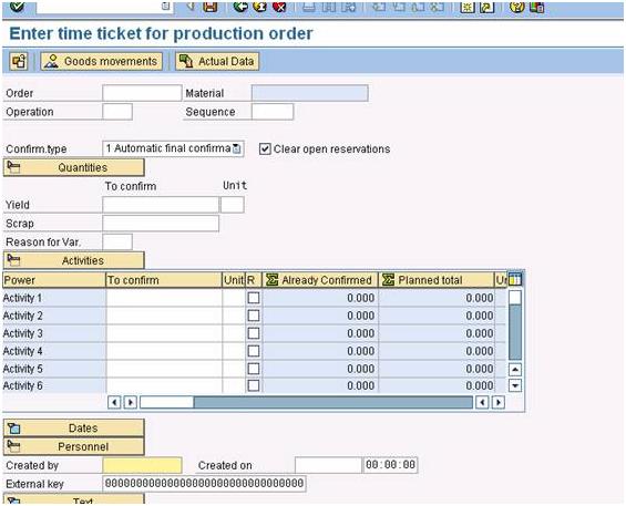 Enter Time Ticket for Production Order