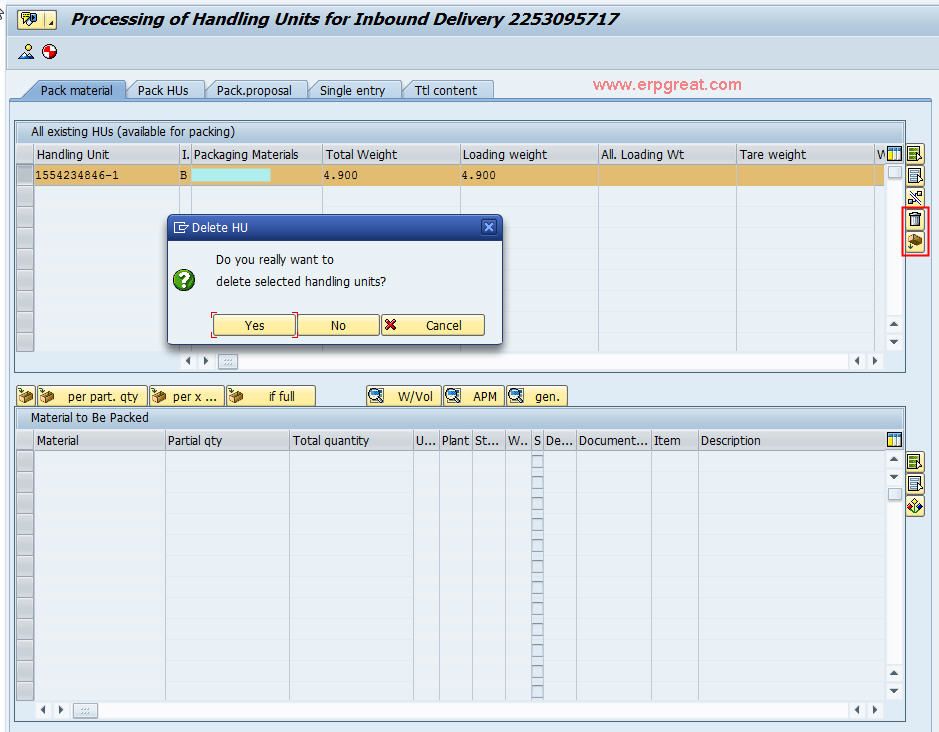 Processing of Handling Units for Inbound Delivery