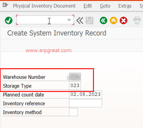Create WM Inventory Record