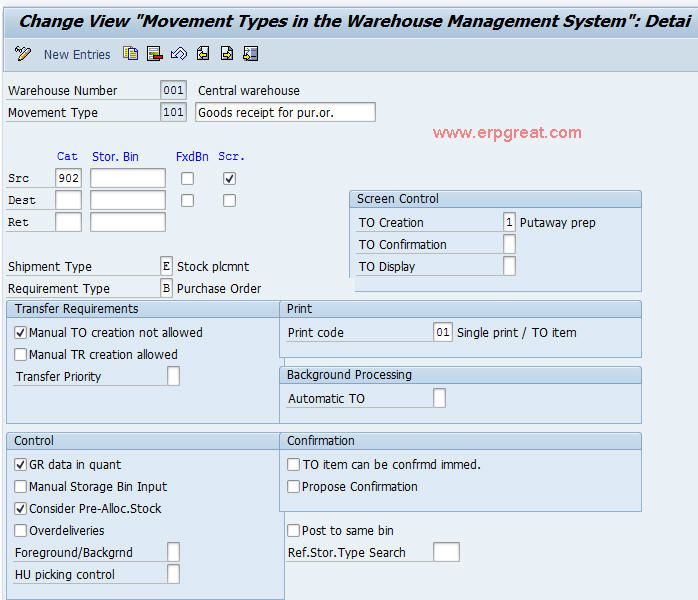 Movement Types in the Warehouse Management System