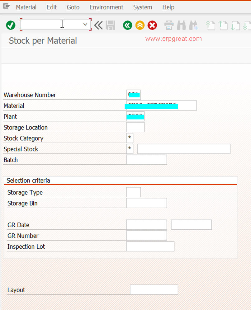 Find the warehouse material storage type and bin