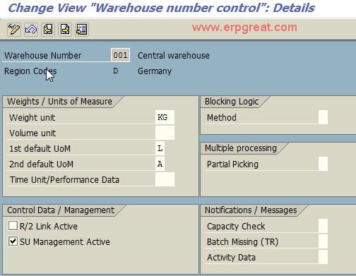 Define Control Parameters for Warehouse Number