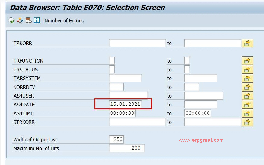 Specify a transport request date or range