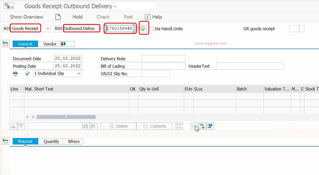 MIGO to Goods Receipt the Outbound Delivery Order