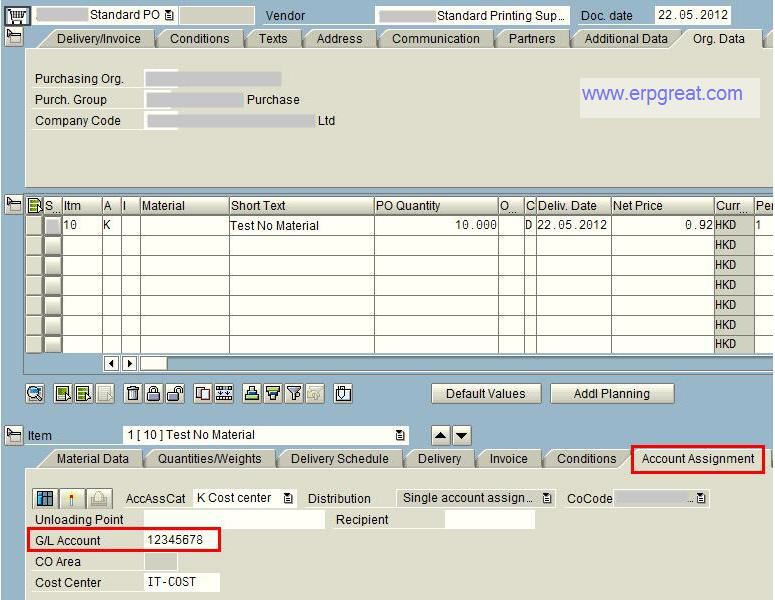 purchase order account assignment table