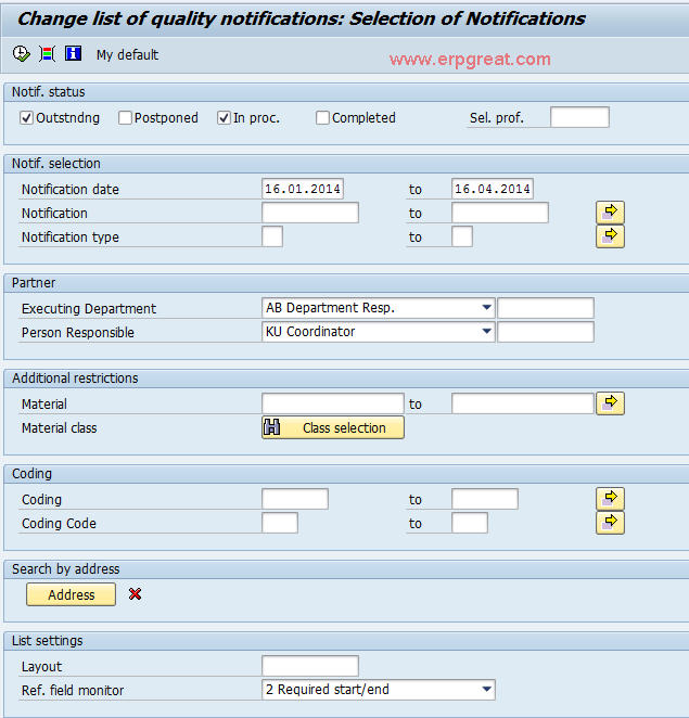 Transaction code: QM10