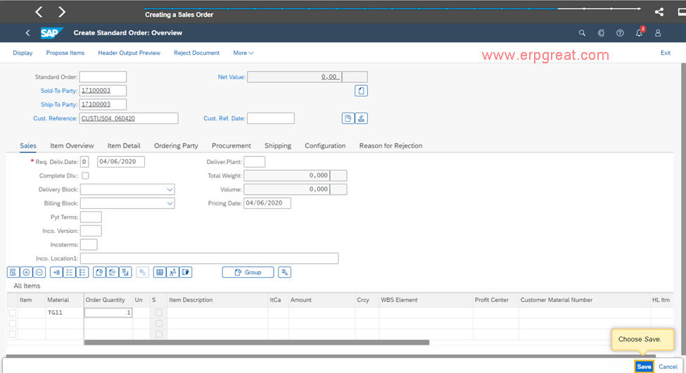 Create Sales Order Overview